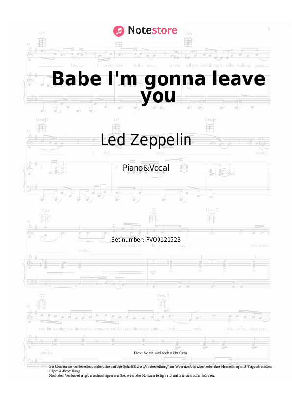 Noten mit Gesang Led Zeppelin - Babe I'm gonna leave you - Klavier&Gesang