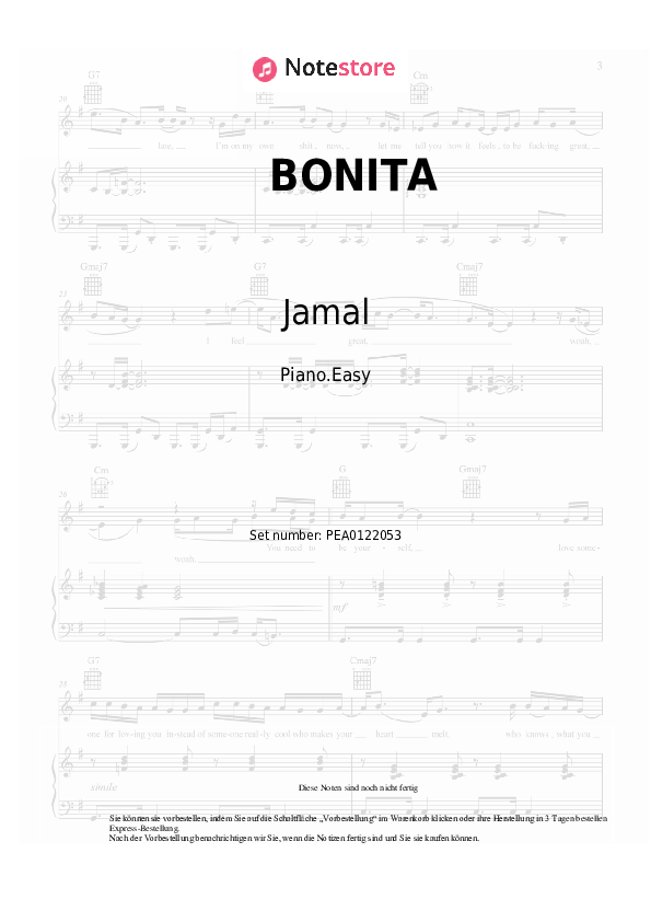 Einfache Noten Jamal, AJ Tracey - BONITA - Klavier.Easy
