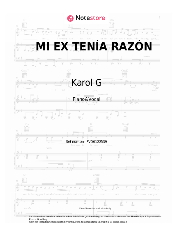 Noten mit Gesang Karol G - MI EX TENÍA RAZÓN - Klavier&Gesang