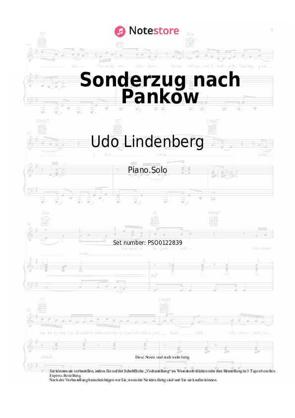 Noten Udo Lindenberg - Sonderzug nach Pankow - Klavier.Solo