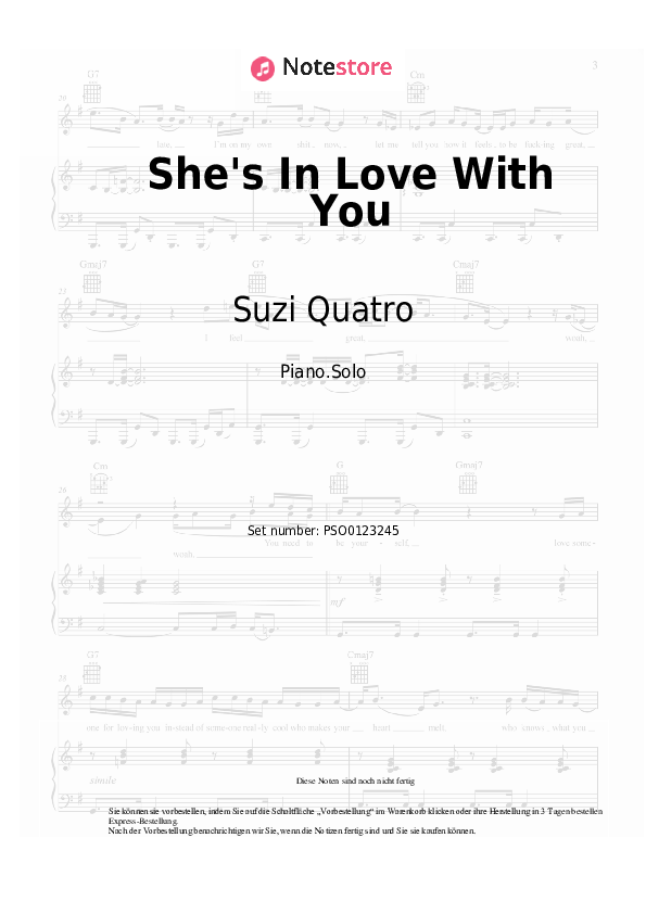 Noten Suzi Quatro - She's In Love With You - Klavier.Solo