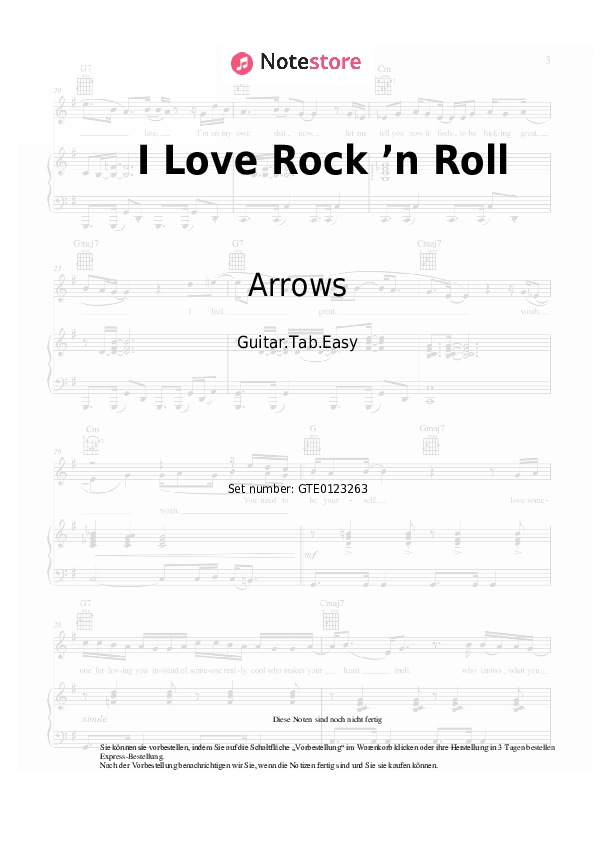 Einfache Tabs Arrows - I Love Rock ’n Roll - Gitarre.Tabs.Easy