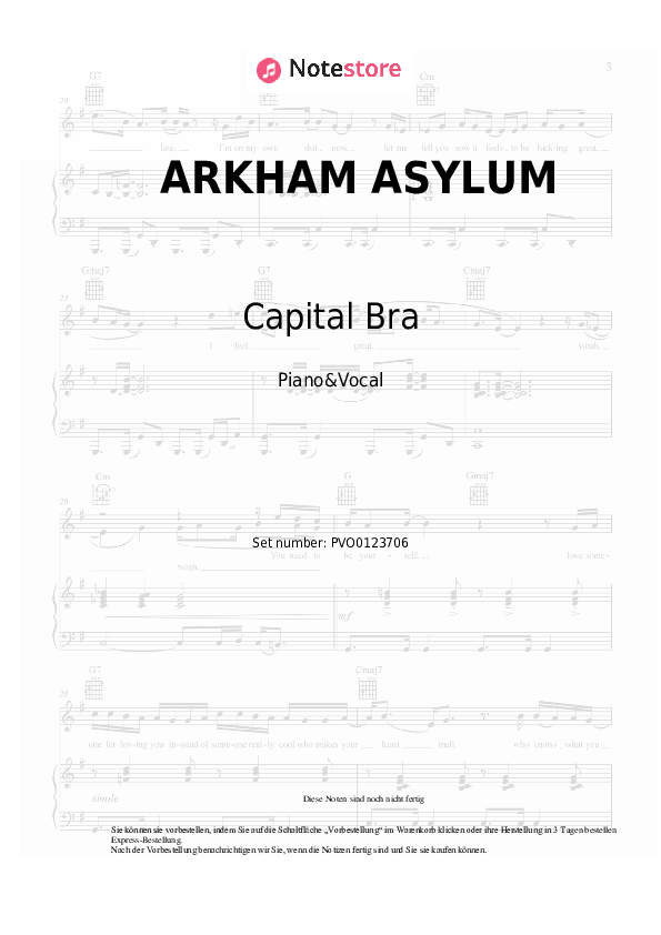 Noten mit Gesang Capital Bra, Joker Bra - ARKHAM ASYLUM - Klavier&Gesang