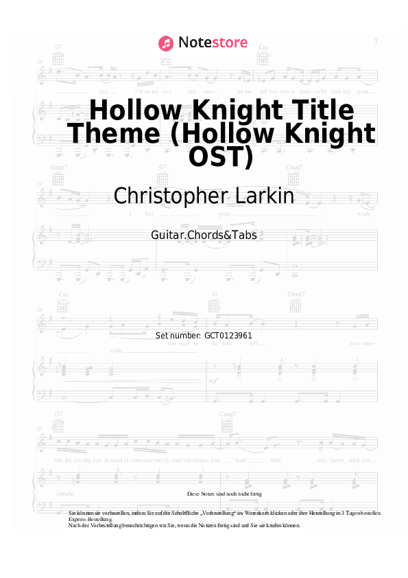 Akkorde Christopher Larkin - Hollow Knight Title Theme (Hollow Knight OST) - Gitarren.Akkorde&Tabas