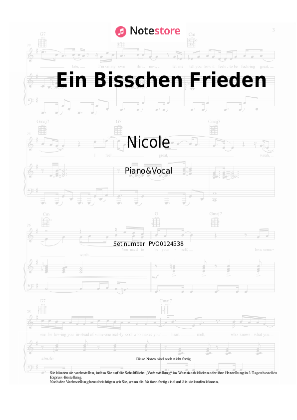 Noten mit Gesang Nicole - Ein Bisschen Frieden - Klavier&Gesang