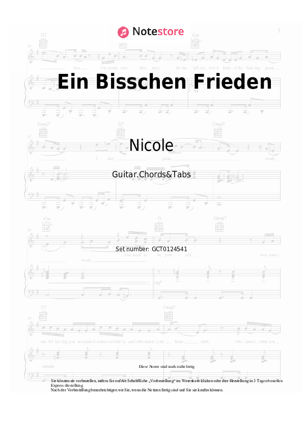 Akkorde Nicole - Ein Bisschen Frieden - Gitarren.Akkorde&Tabas