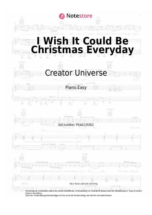 Einfache Noten Creator Universe - I Wish It Could Be Christmas Everyday - Klavier.Easy