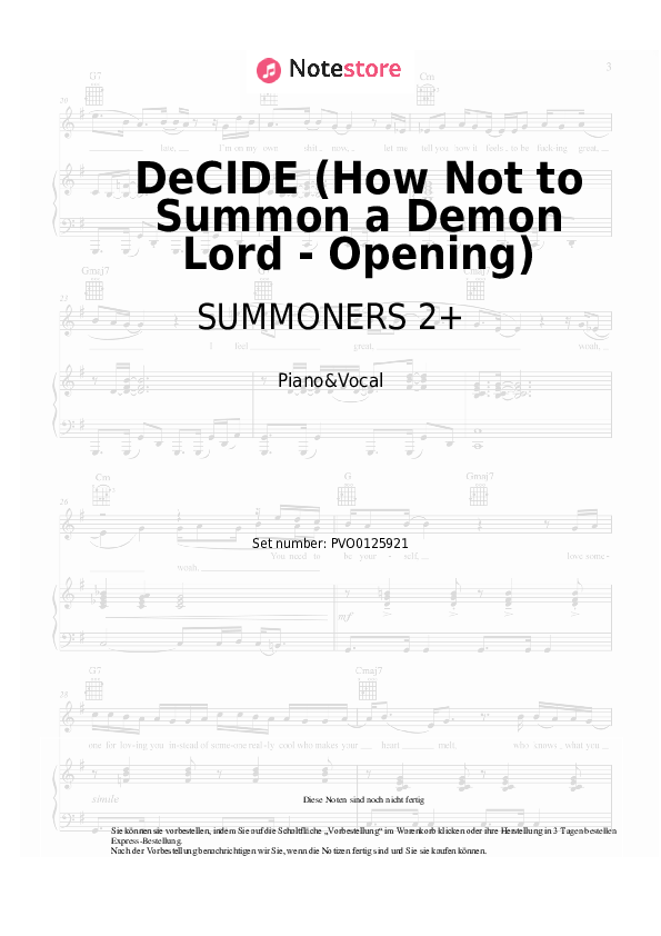 Noten mit Gesang SUMMONERS 2+ - DeCIDE (How Not to Summon a Demon Lord - Opening) - Klavier&Gesang