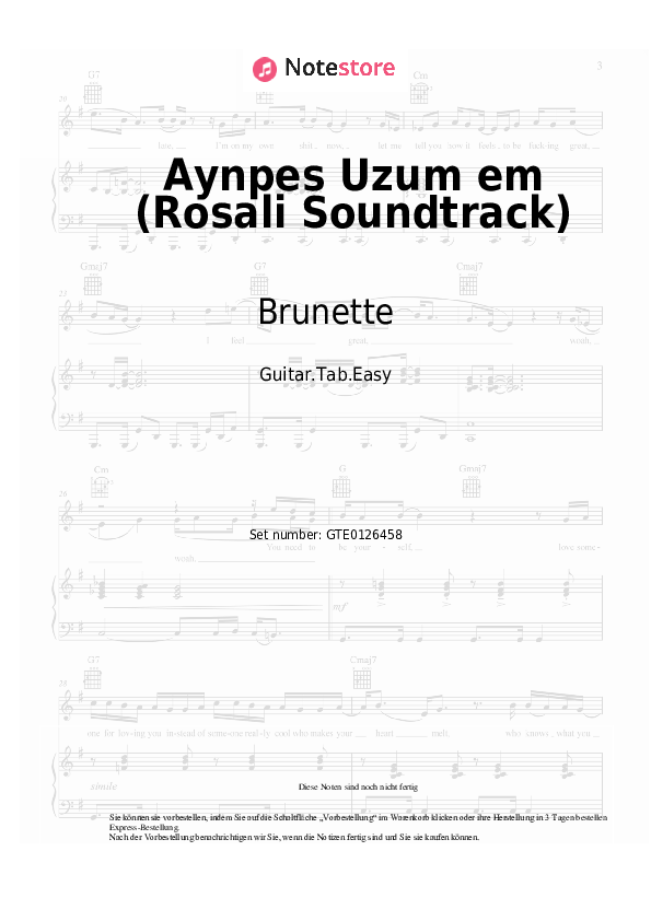 Einfache Tabs Brunette - Aynpes Uzum em (Rosali Soundtrack) - Gitarre.Tabs.Easy