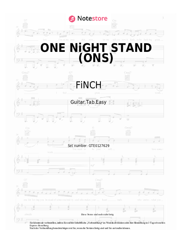 Einfache Tabs FiNCH, Katja Krasavice, Luca-Dante Spadafora, Niklas Dee - ONE NiGHT STAND (ONS) - Gitarre.Tabs.Easy