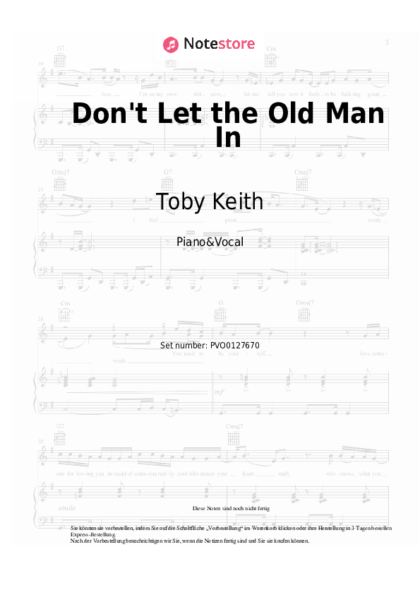 Noten mit Gesang Toby Keith - Don't Let the Old Man In - Klavier&Gesang