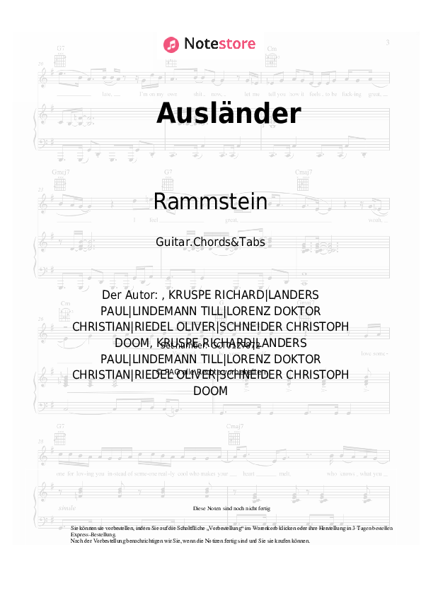 Akkorde Rammstein - Ausländer - Gitarren.Akkorde&Tabas