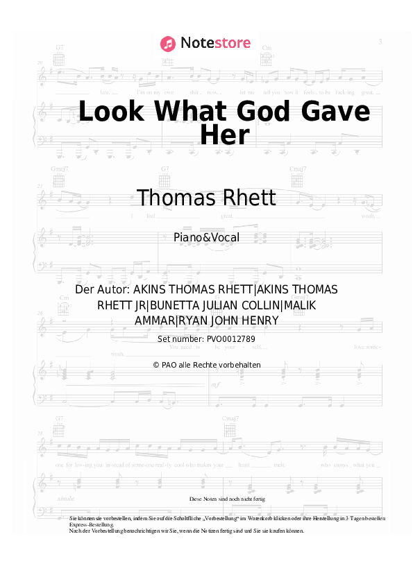 Noten mit Gesang Thomas Rhett - Look What God Gave Her - Klavier&Gesang