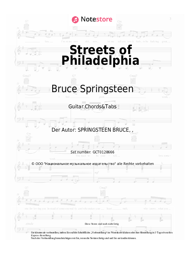 Akkorde Bruce Springsteen - Streets of Philadelphia - Gitarren.Akkorde&Tabas