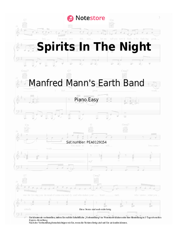 Einfache Noten Manfred Mann's Earth Band - Spirits In The Night - Klavier.Einfach