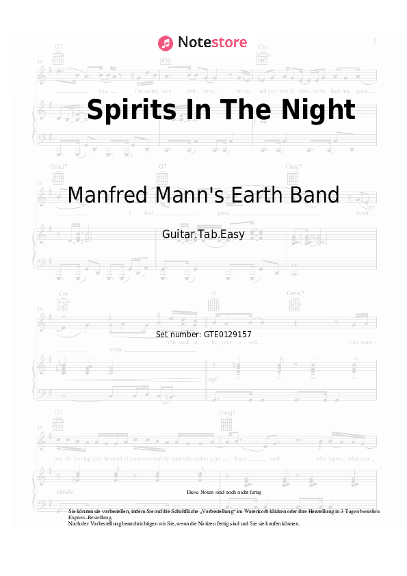 Einfache Tabs Manfred Mann's Earth Band - Spirits In The Night - Gitarre.Tabs.Easy