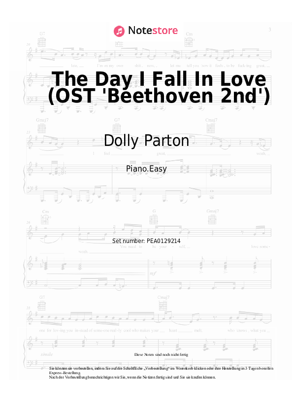 Einfache Noten Dolly Parton, James Ingram - The Day I Fall In Love (OST 'Beethoven 2nd') - Klavier.Easy