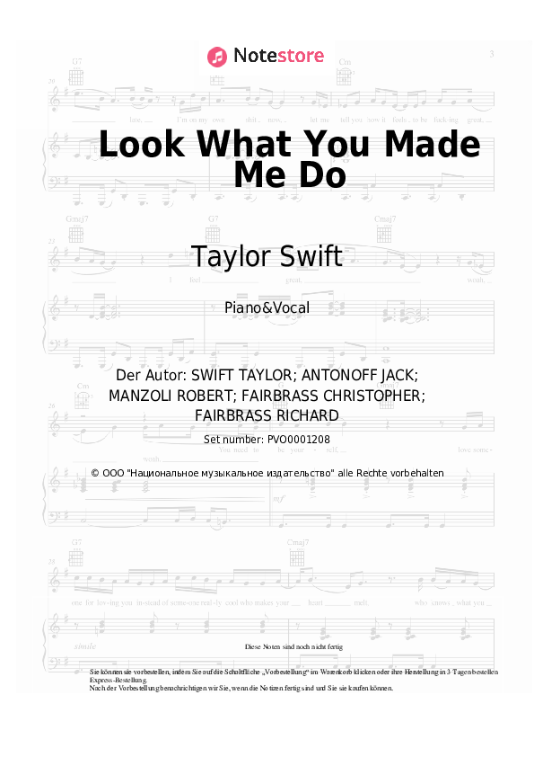Taylor Swift - Look What You Made Me Do Noten für Piano