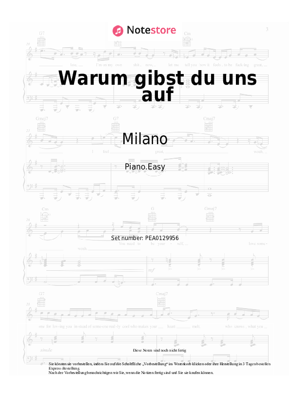 Einfache Noten Milano - Warum gibst du uns auf? - Klavier.Easy