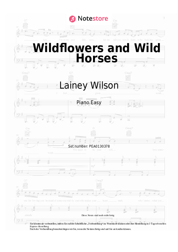 Einfache Noten Lainey Wilson - Wildflowers and Wild Horses - Klavier.Easy