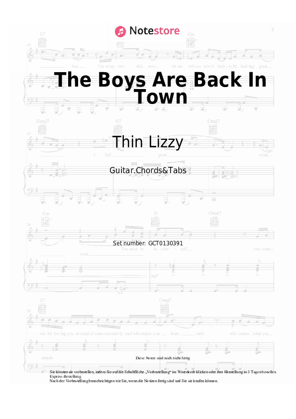 Akkorde Thin Lizzy - The Boys Are Back In Town - Gitarren.Akkorde&Tabas