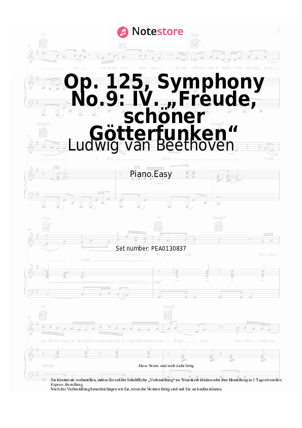 Einfache Noten Ludwig van Beethoven - Op. 125, Symphony No.9: IV. „Freude, schöner Götterfunken“ - Klavier.Einfach