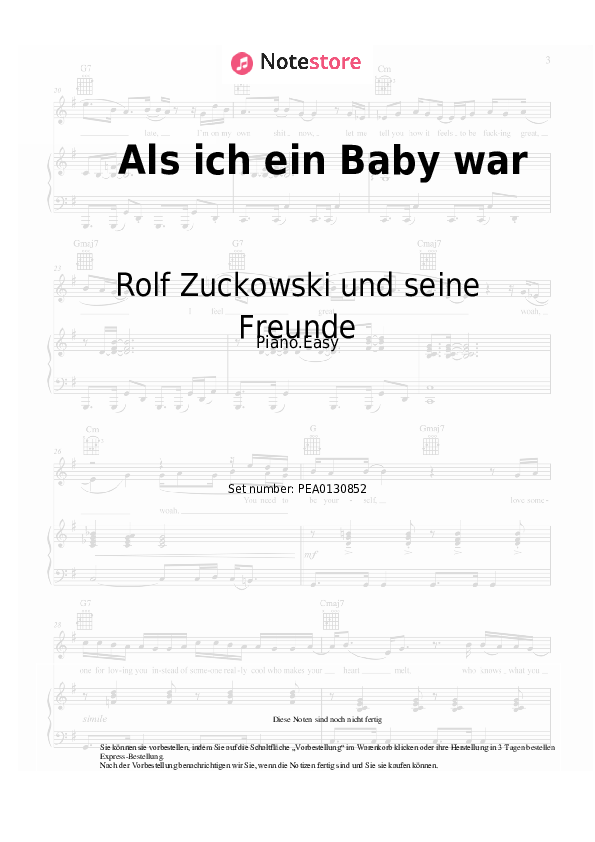 Einfache Noten Rolf Zuckowski und seine Freunde - Als ich ein Baby war - Klavier.Easy