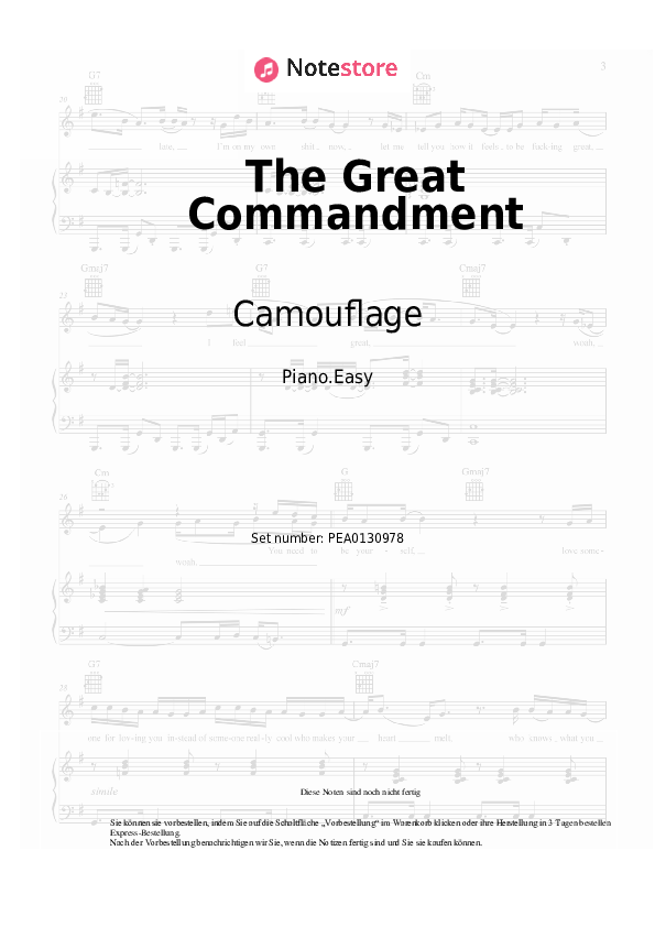 Einfache Noten Camouflage - The Great Commandment - Klavier.Einfach