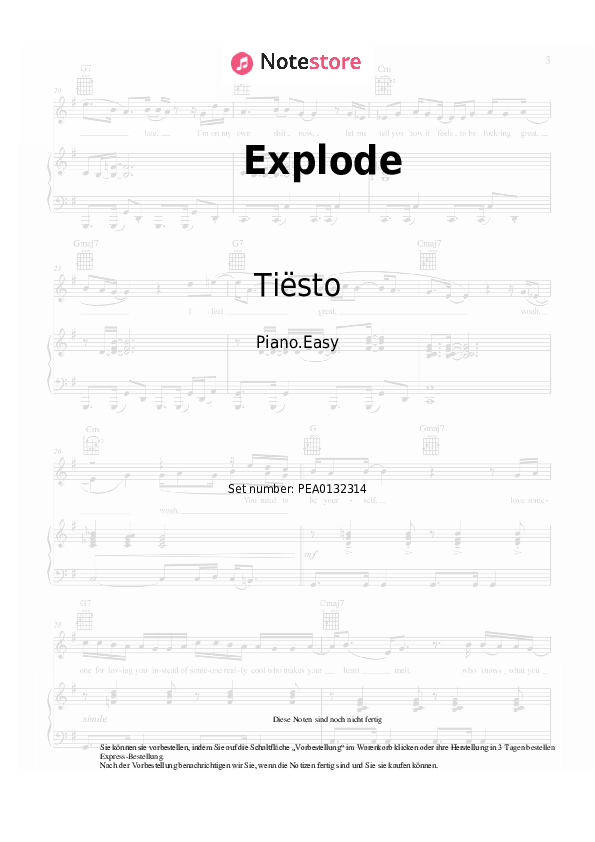 Einfache Noten Tiësto, MOGUAI - Explode - Klavier.Einfach