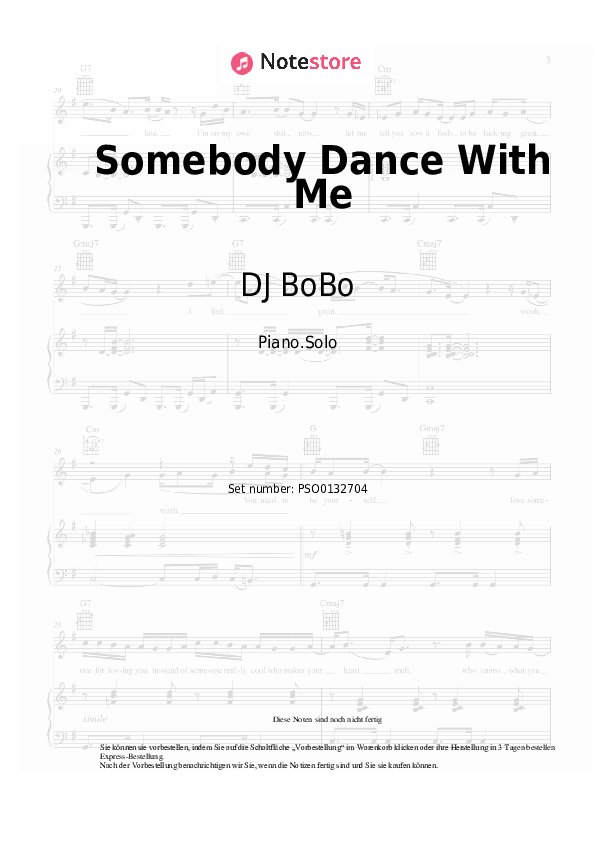 Noten DJ BoBo - Somebody Dance With Me - Klavier.Solo