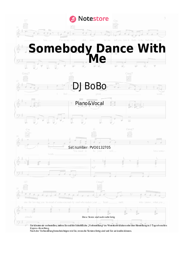Noten mit Gesang DJ BoBo - Somebody Dance With Me - Klavier&Gesang