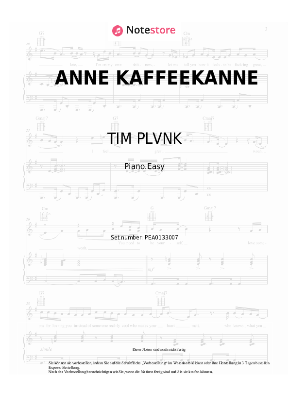 Einfache Noten TIM PLVNK - ANNE KAFFEEKANNE - Klavier.Einfach