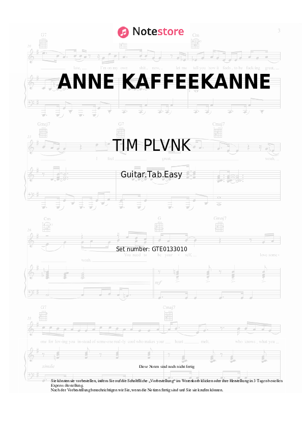 Einfache Tabs TIM PLVNK - ANNE KAFFEEKANNE - Gitarre.Tabs.Easy