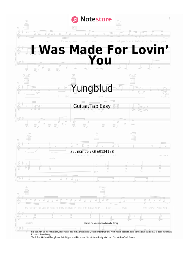 Einfache Tabs Yungblud - I Was Made For Lovin’ You - Gitarre.Tabs.Easy