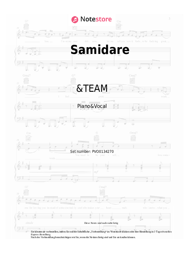 Noten mit Gesang &TEAM - Samidare - Klavier&Gesang