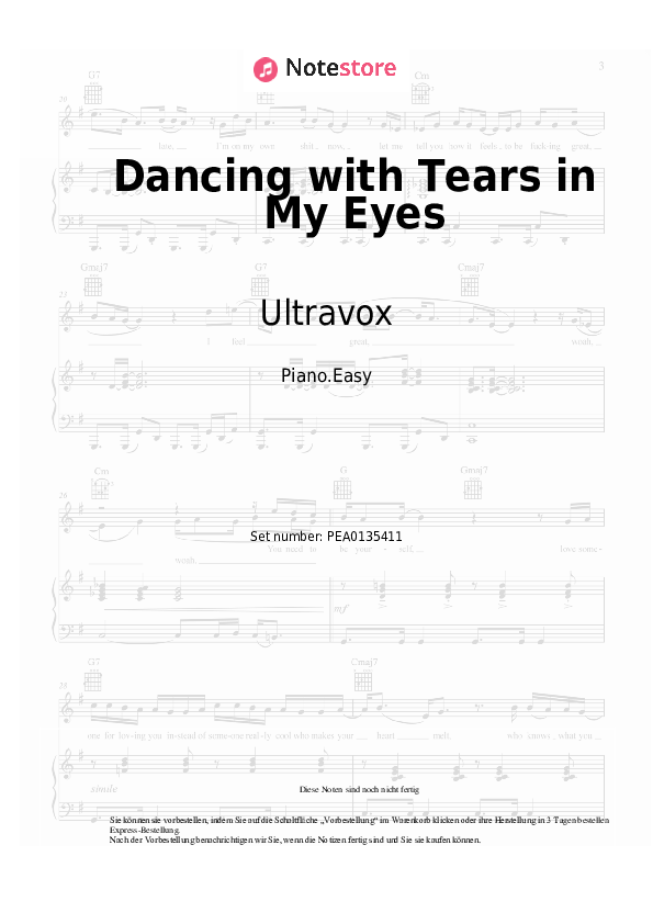Einfache Noten Ultravox - Dancing with Tears in My Eyes - Klavier.Easy