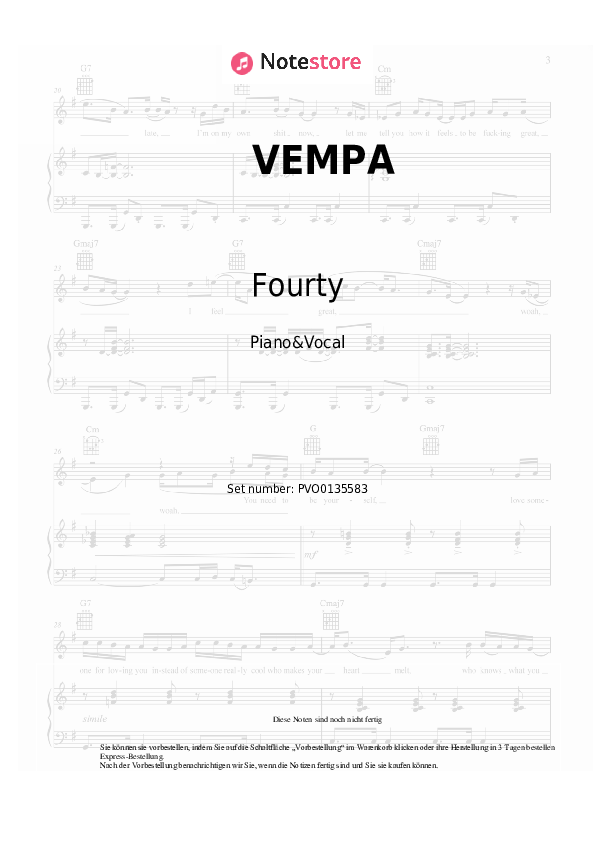 Noten mit Gesang Fourty, Bausa - VEMPA - Klavier&Gesang