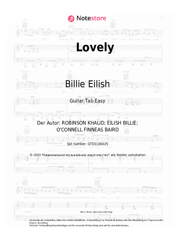 Einfache Tabs Billie Eilish, Khalid - Lovely - Gitarre.Tabs.Easy