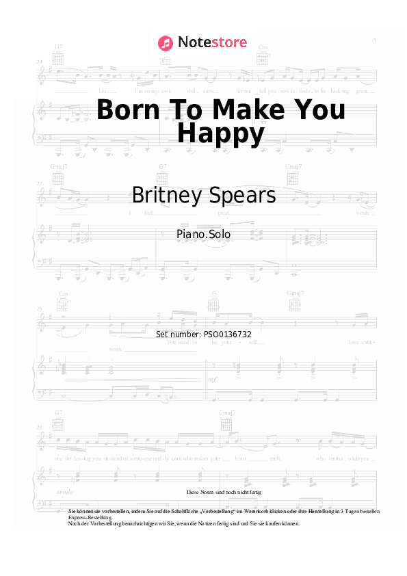 Noten Britney Spears - Born To Make You Happy - Klavier.Solo