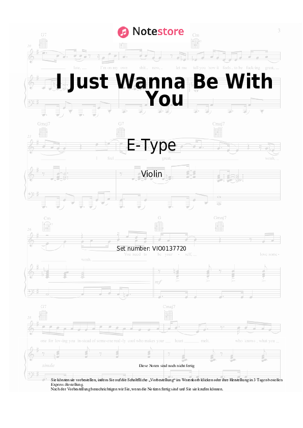 Noten E-Type - I Just Wanna Be With You - Violine