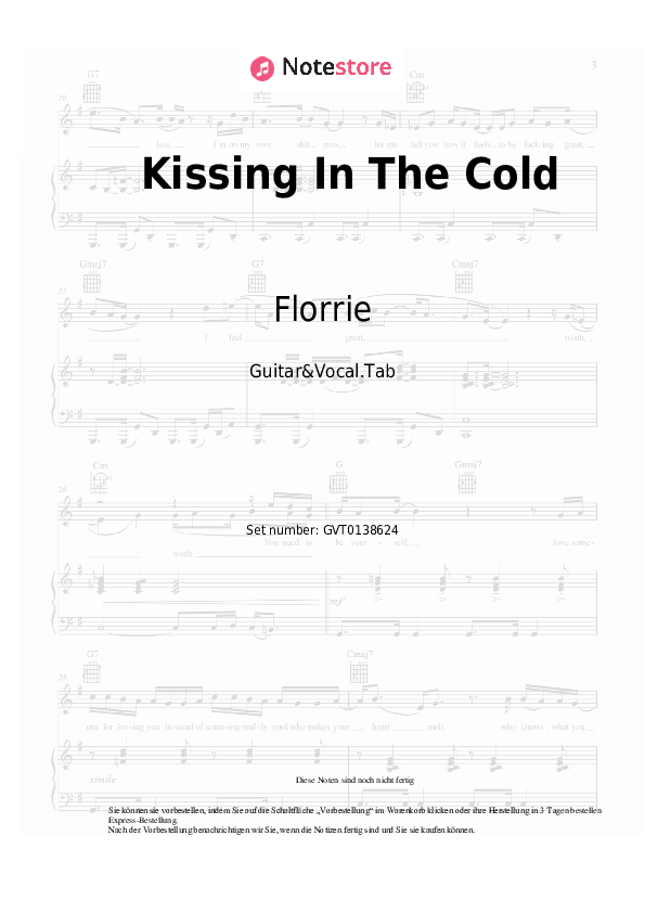 Akkorde und Gesang Florrie - Kissing In The Cold - Gitarre&Gesang.Tabs