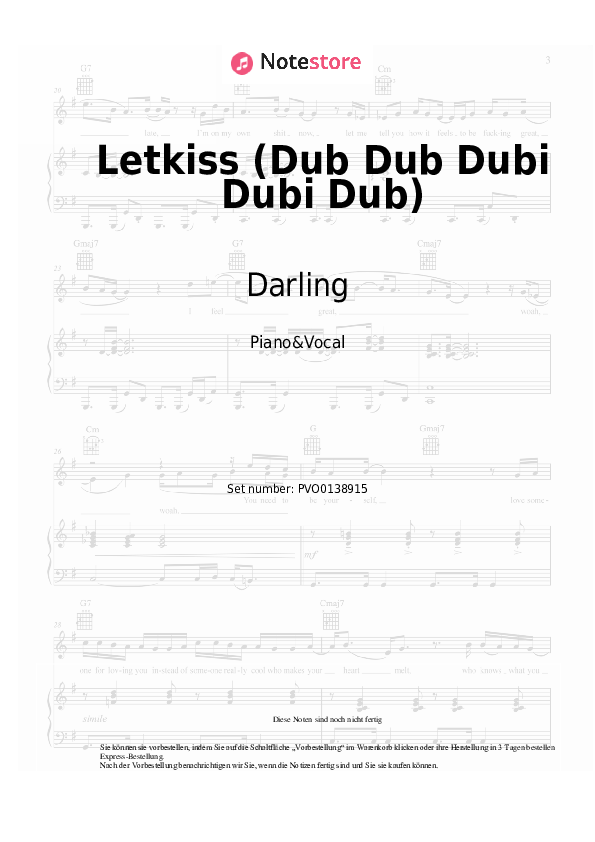 Noten mit Gesang Darling - Letkiss (Dub Dub Dubi Dubi Dub) - Klavier&Gesang