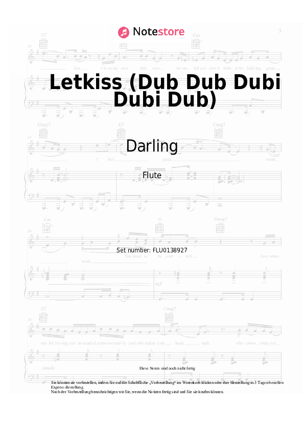 Noten Darling - Letkiss (Dub Dub Dubi Dubi Dub) - Flöte