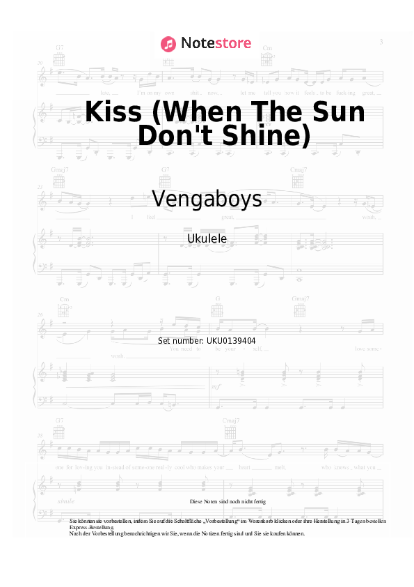 Noten Vengaboys - Kiss (When The Sun Don't Shine) - Ukulele