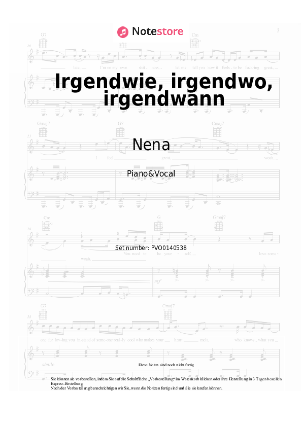 Noten mit Gesang Nena - Irgendwie, irgendwo, irgendwann - Klavier&Gesang