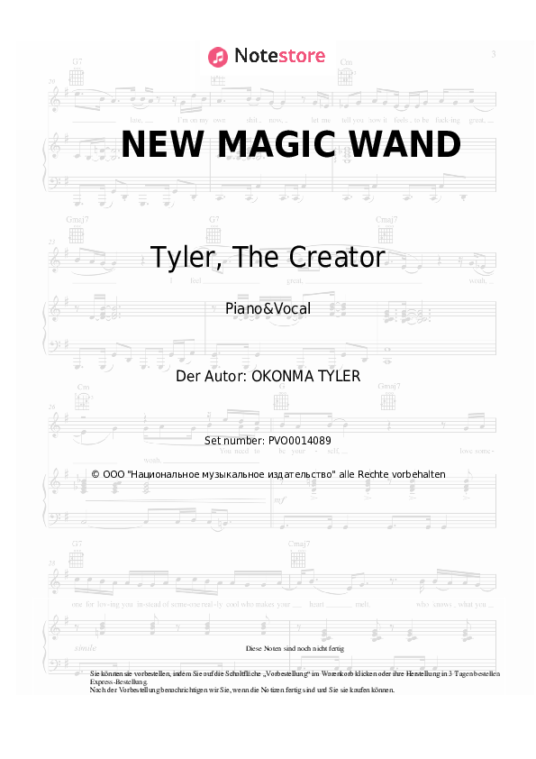 Noten mit Gesang Tyler, The Creator - NEW MAGIC WAND - Klavier&Gesang