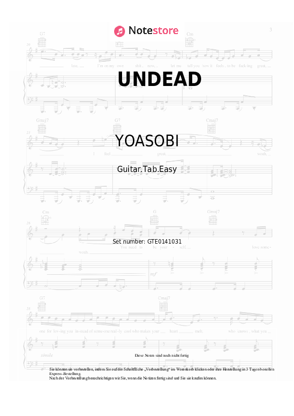 Einfache Tabs YOASOBI - UNDEAD - Gitarre.Tabs.Easy