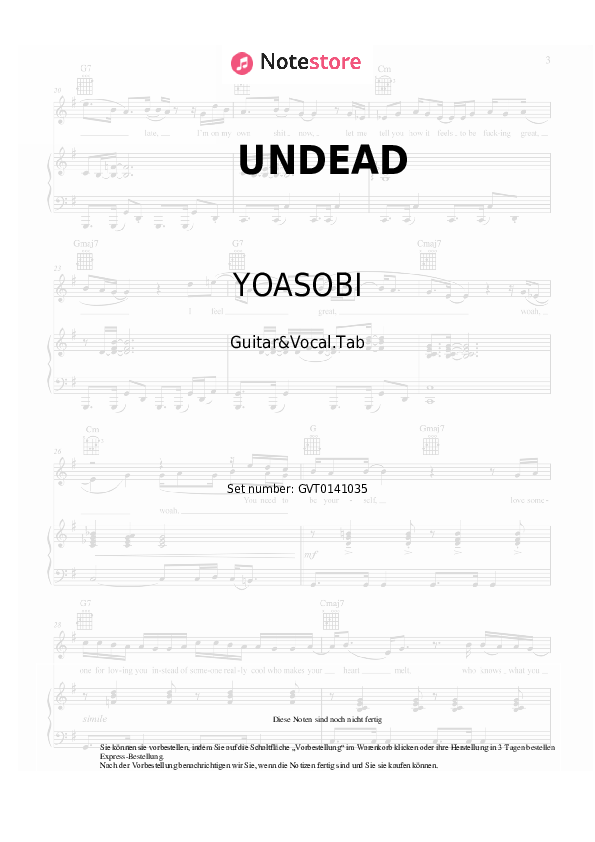 Akkorde und Gesang YOASOBI - UNDEAD - Gitarre&Gesang.Tabs