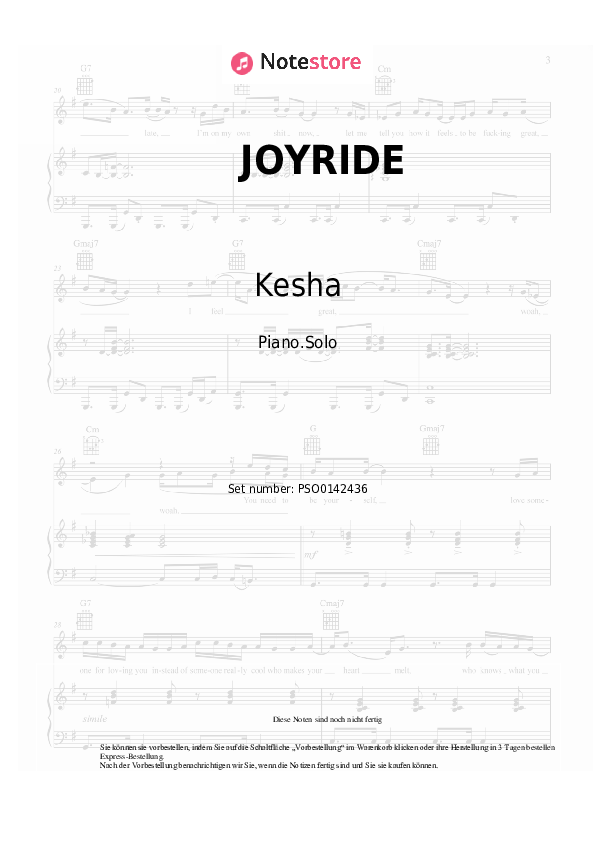 Noten Kesha - JOYRIDE - Klavier.Solo