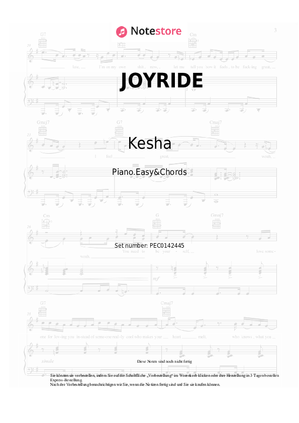 Einfache Noten und Akkorde Kesha - JOYRIDE - Klavier.Einfach&Akkorde